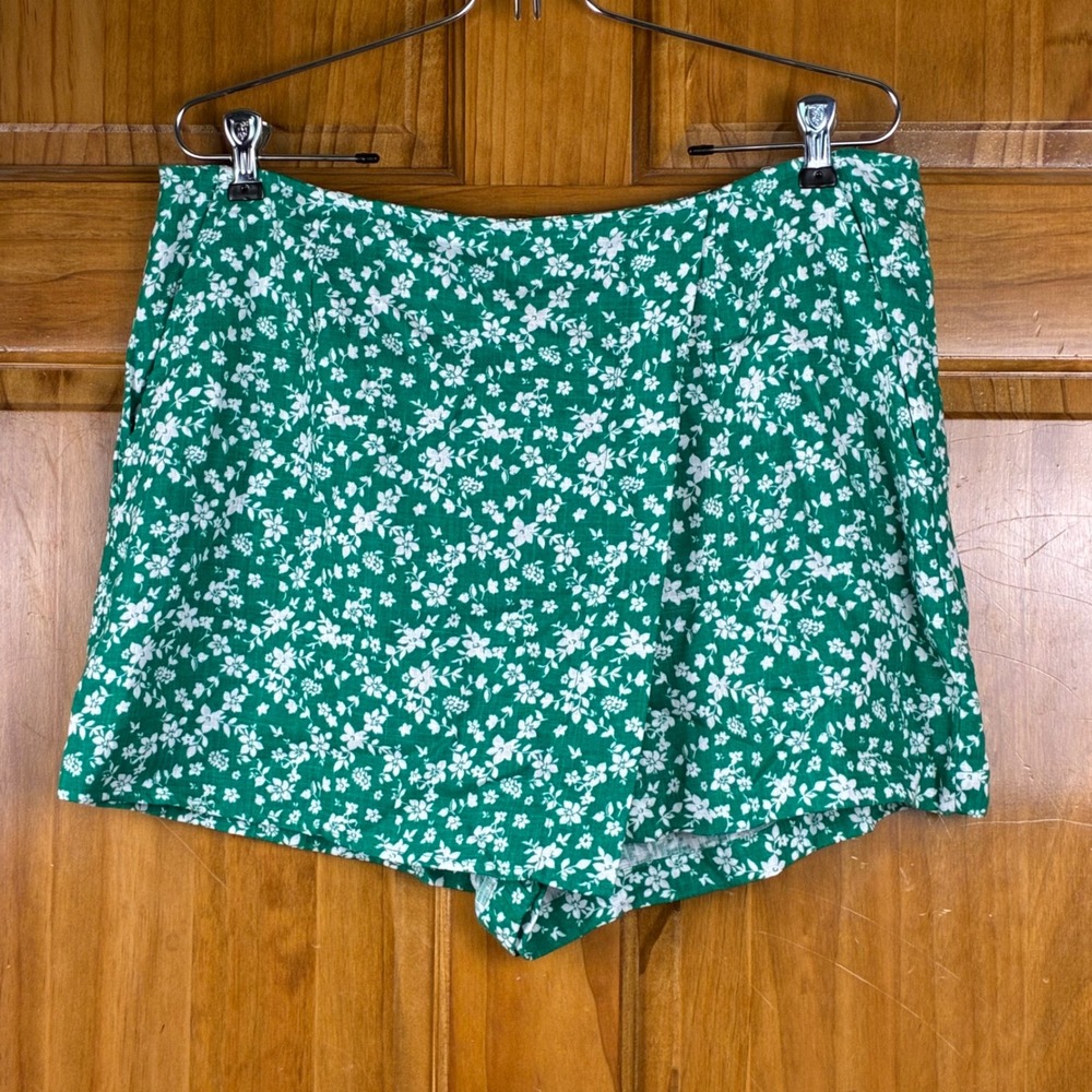 Copper Key Green Floral Linen Blend Wrap Skort XL NWT Cottagecore Girly Garden